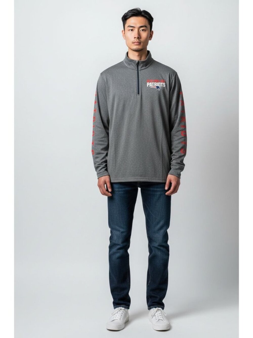 NFL New England Patriots Gray Quarter-Zip Pullover Men's Size Large New with Tag - Picture 2 of 4